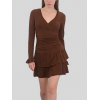 Brown retro V-neck multi-layered ruffle mini dress