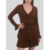 Brown retro V-neck multi-layered ruffle mini dress